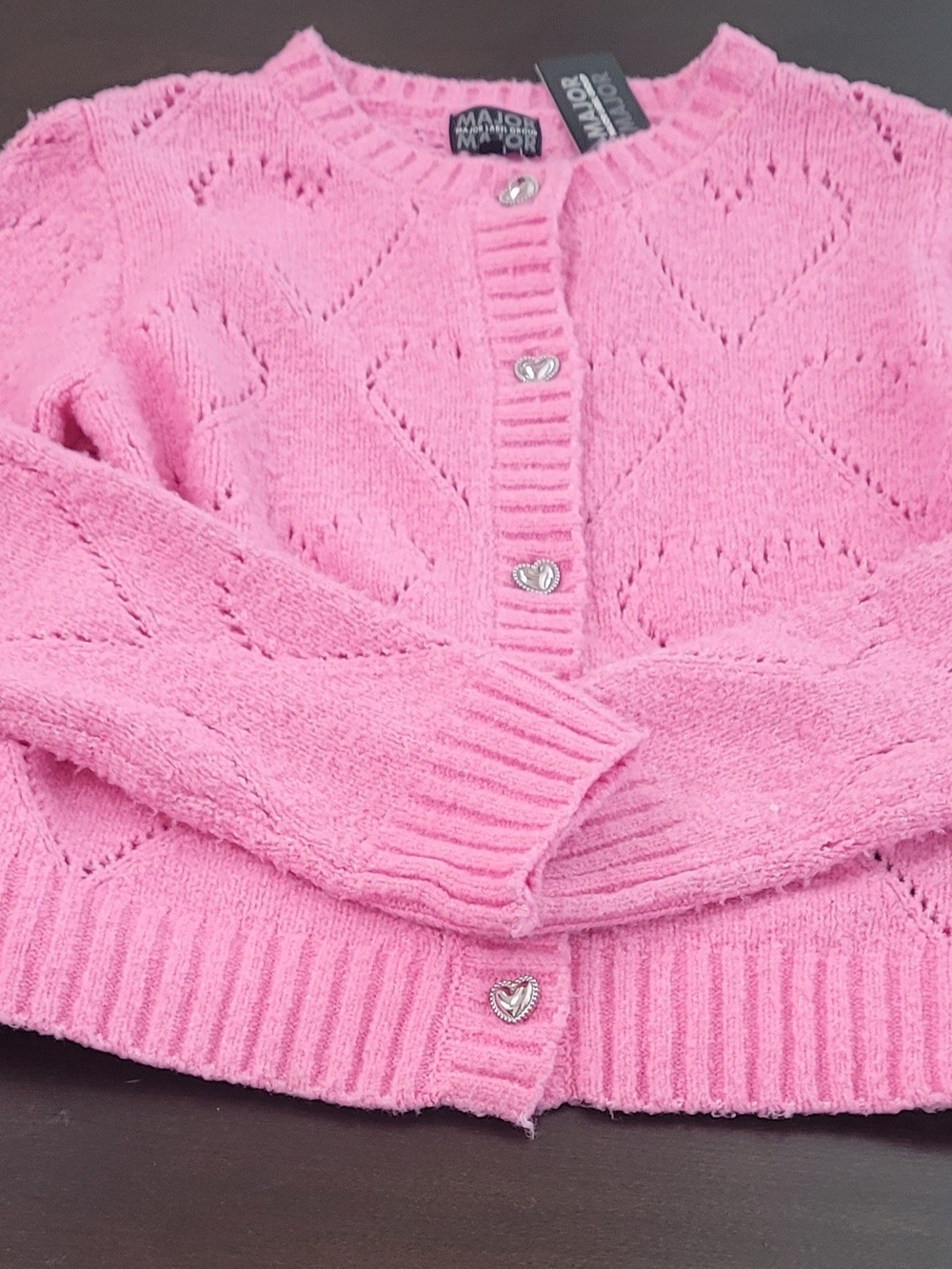 New Beautiful Pink Heart-Button Knit Cardigan